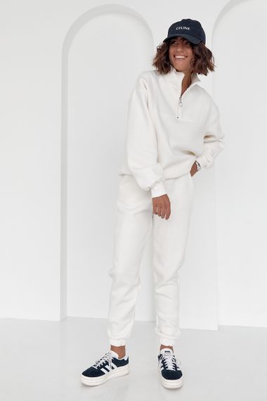 Женский спортивный костюм с молнией на воротнике - молочный цвет, L/XL (есть размеры) | Зображення 7