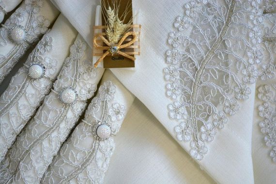 Льняна скатертина Selin Elif Set 160×350+12 серветок кремова | Зображення 3