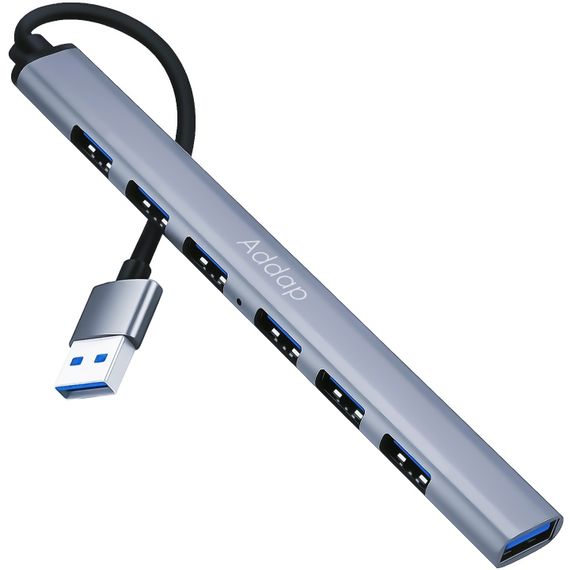 USB-хаб, концентратор / разветвитель для ноутбука Addap UH-04, на 7 портов USB 3.0 + USB 2.0, Gray | Зображення 2