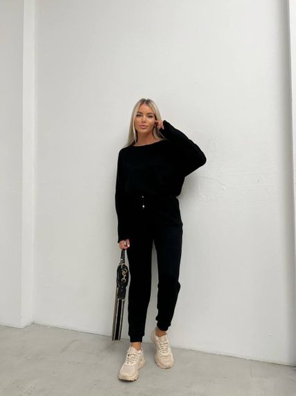 Женский теплый прогулочный костюм из ангоры кофта и штаны, LK144 цвет черный, размер 42/44 | Зображення 4