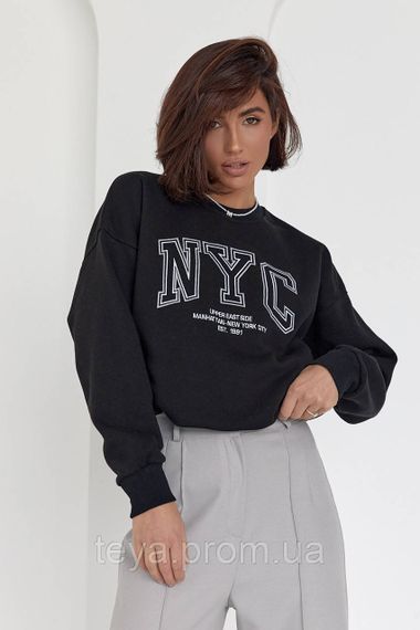 Утепленный женский свитшот с вышитой надписью NYC цвет черный размер L FL_000671