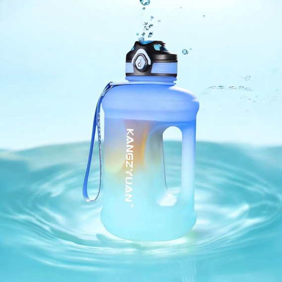 Эко-бутылка KANGZYUAN 2500 мл (2.5 л) - Голубая Tritan BPA-free, ударопрочная, спортивная с ручкой и ремешком | Зображення 8