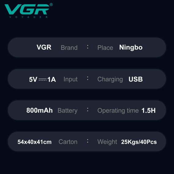Электробритва VGR V-337 шейвер, двойное лезвие, 2 насадки, триммер, LED дисплей | Зображення 1