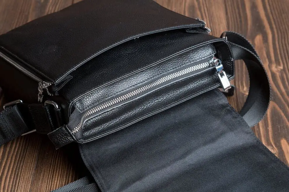 Шкіряна чоловіча сумка-месенджер з натуральної шкіри чорна Tiding Bag 6197 | Зображення 8
