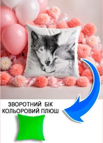 Подушка плюшева Мерч Крафт Дизайн з принтом вовки 5 салатовий плюш квадратна 33х33 см