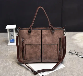 Сумка жіноча велика класична сіро-коричнева на кожен день (311)