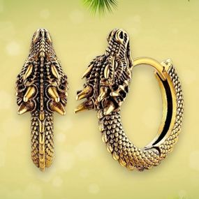 Серьги кольца в форме дракона, медные, 1.8 см, для мужчин и женщин, панк хип-хоп стиль, золотистые