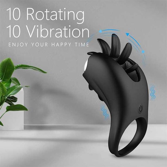 Виброкольцо с ротацией для стимуляции клитора 20 режимов Черный