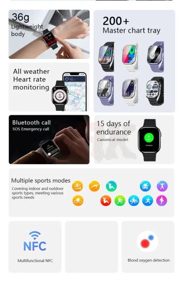 Многофункциональные наручные часы для женщин и мужчин с 2 ремешками V9 Pro Max | Зображення 4