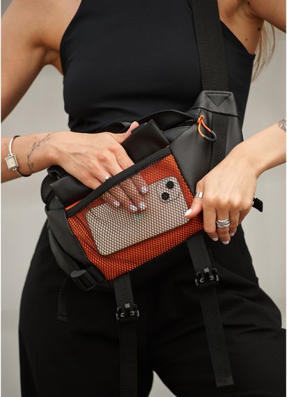 Жіноча сумка бананка Sambag Dynamicdart чорно-помаранчева 38 × 21 × 7 см (80411129) | Зображення 5