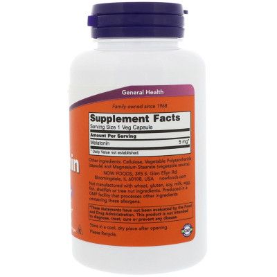Аминокислота Now Foods Мелатонин, Melatonin, 5мг, 180 капсул (NOW-03556) | Зображення 1