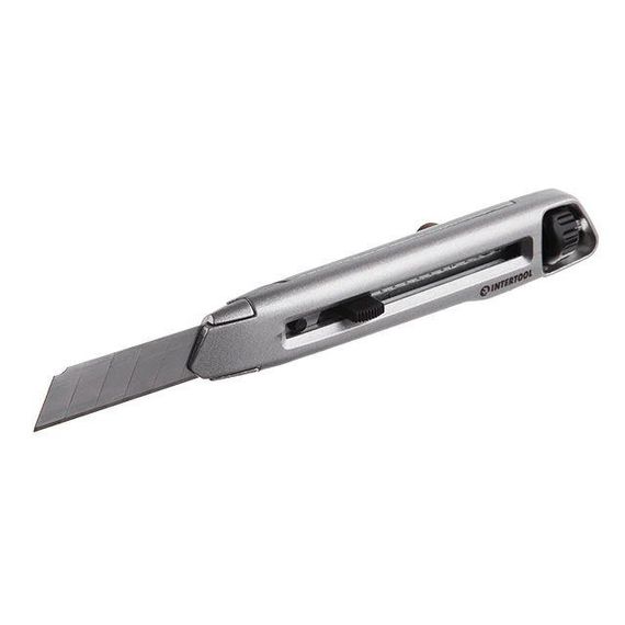 Ніж металевий посилений лезо 18 мм, з гвинтовою фіксацією леза. INTERTOOL HT-05121 | Зображення 1