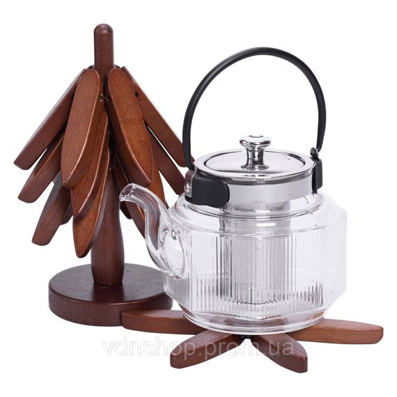 Набор подставок под горячее из дерева 3 шт Ø19 (см) + держатель подставки на стол под горячее HB-40-4BR