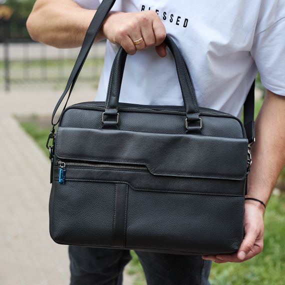 Чоловіча ділова сумка зі шкіри 39х29х10, класичний портфель для ноутбука та офісу, сумочка для студента, чорний