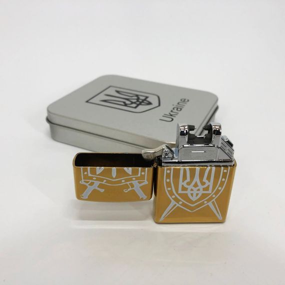 Дугова електроімпульсна запальничка USB Україна (металева коробка) HL-446. CU-680 Колір: золотий | Зображення 3