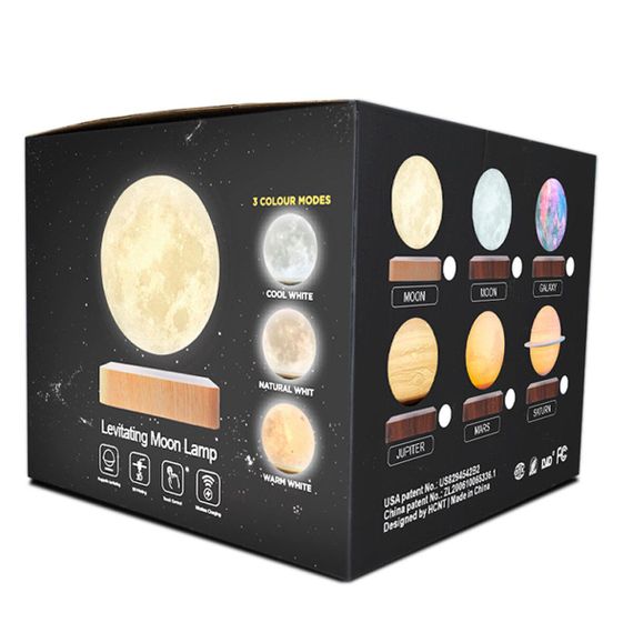Магнітна левітаційна лампа HCNT Levitating Lamp Moon Dark Wood Grain | Зображення 1