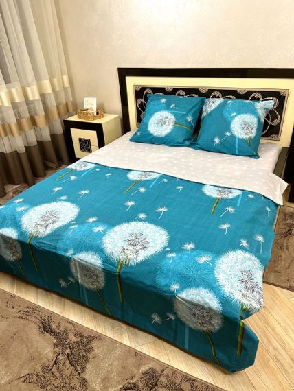 Комплект постельного белья Soft двуспальный 180х220 см цветы одуванчики морская волна | Зображення 2