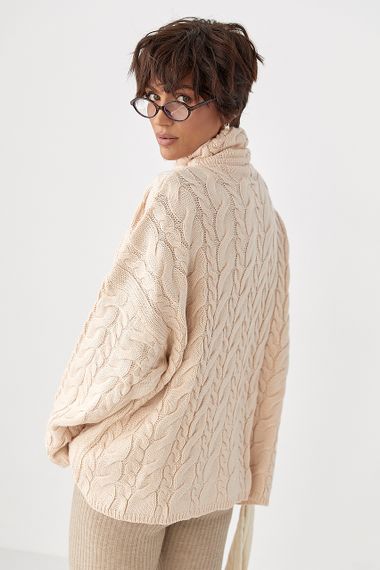 Теплий светр в косички вільного фасону - бежевий цвет, ONE SIZE (є розміри) | Зображення 1