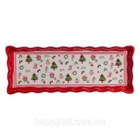 Сервировочное новогоднее блюдо для закусок Merry Christmas 36,5×13×3 (см) из фарфора CR-1-16