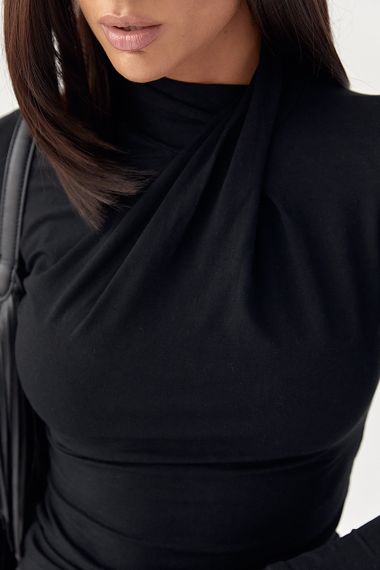 Приталений лонгслів із оригінальною горловиною - чорний цвет, XL (є розміри) | Зображення 3