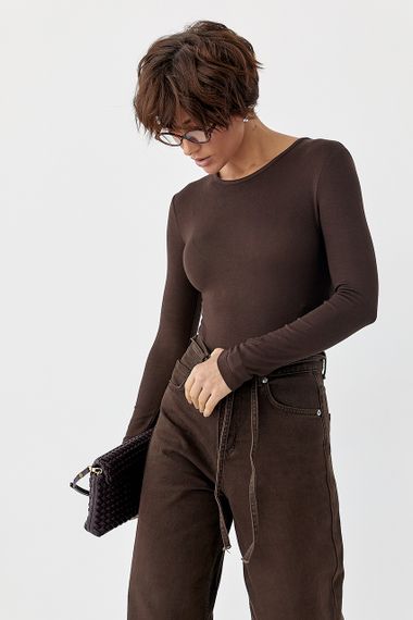 Трикотажне боді з довгими рукавами - коричневий цвет, M (є розміри)