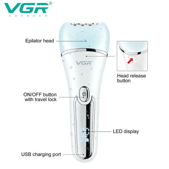 Епілятор для обличчя та тіла 6в1, від USB VGR V-733 / Жіночий епілятор на акумуляторі для видалення волосся. VG-512 Колір: | Зображення 3