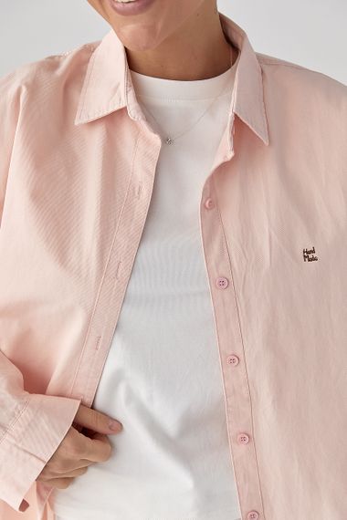 Котонова сорочка з вишитим написом - пудра цвет, ONE SIZE (є розміри) | Зображення 3