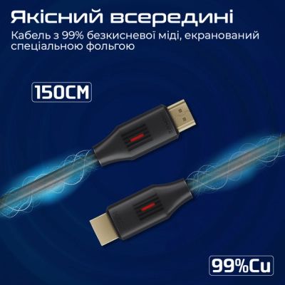 Кабель мультимедийный HDMI to HDMI 1.5m v2.0 black Promate (prolink4k60-150) | Зображення 3