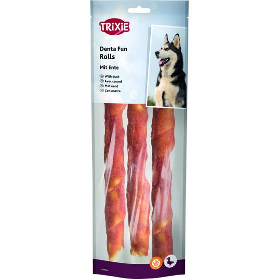 Ласощі Trixie Denta Fun Chewing Rolls для собак Паличка для чищення зубів з качкою 28 см 250 г 3 шт