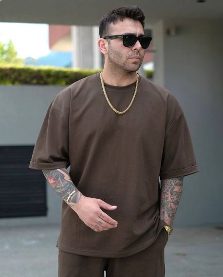 Чоловічий літній спортивний костюм із шортами та футболкою колір коричневий, розмір 54/56 PP057 | Зображення 2