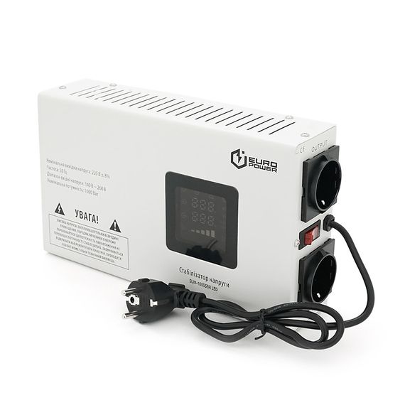 Стабілізатор напруги релейний настінного монтажу Europower SLIM-1000SBR LED, 1000VA 700W, 140-270Vac, SHUKO 2, Q1
