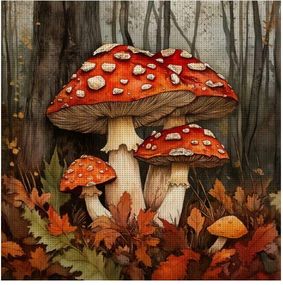 Набір для вишивання хрестиком  JOZYSH  "Лісові мухомори" 14CT, 40x40 см, канва Аїда з нанесеним малюнком
