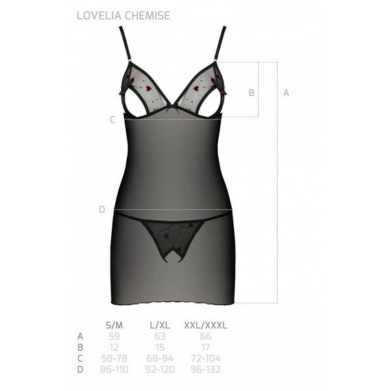 Сорочка с вырезами на груди, стринги Passion LOVELIA CHEMISE L/XL, black Sex Aura | Зображення 6