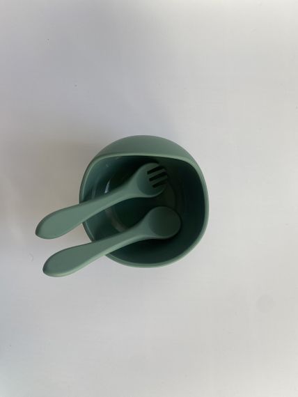Глибока тарілка силіконова на присосці з приборами Смарагд | Зображення 1