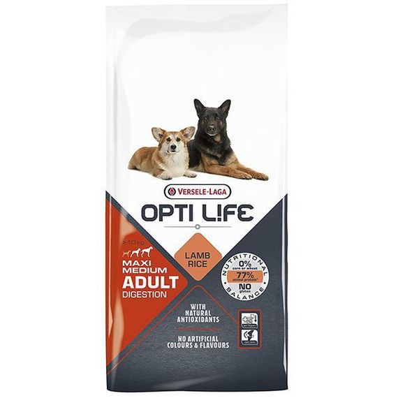 Сухой корм Opti Life Adult Digestion Medium & Max Опти Лайф с ягненком для собак средних и крупных пород 12,5