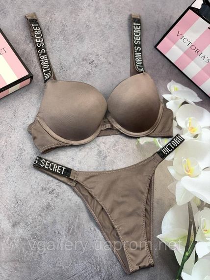 Жіночий комплект спідньої білизни Victoria`s Secret зі стразами, Комплект Вікторія Сікрет зі стразами Преміум якості, Коричневий, 75C | Зображення 1