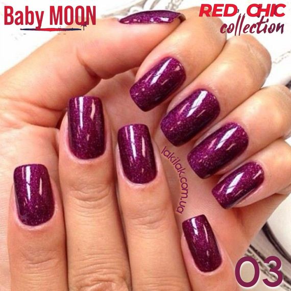 Гель-лак BABY MOON Red Chic №03 глибокий червоно-пурпурний з дрібним шимером, 6 мл