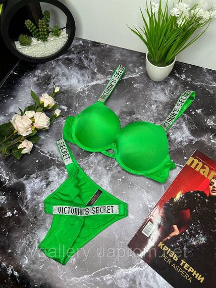 Комплект Victoria's Secret Very Sexy Push-up Bra & Rhinestone Shine Original, комплект зі стразами, Зелений, 85C | Зображення 1