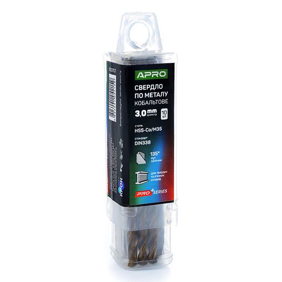 Сверло по металлу кобальтовое HSS-Co/M35 Ø3.0мм (тубус, кратно 10шт) PRO APRO | Зображення 1