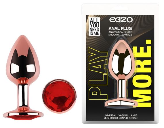Анальна пробка з кристалом EGZO - Rose Gold Round Plug Red size S Sex Aura