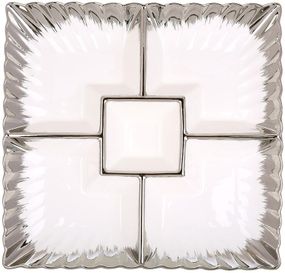 Блюдо-мінажниця порцелянове "White City Star" 5ти секційне 32х32см, декор-срібло