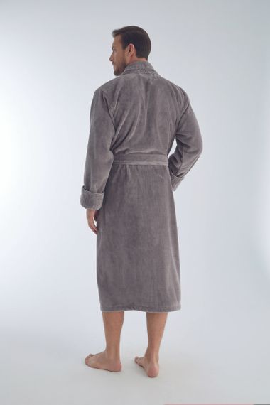 Мужской велюровый халат Nusa 1330 серый 4XL | Зображення 3