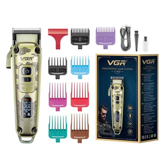 Акумуляторна машинка для стрижки VGR V-005 з LED дисплеєм та 8 насадками (44950-V-005,_716) | Зображення 1