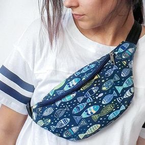 Сумка на пояс бананка Bumbag Рыбки на синем фоне 27x16 см (BB_18J014_TSI_TSI)