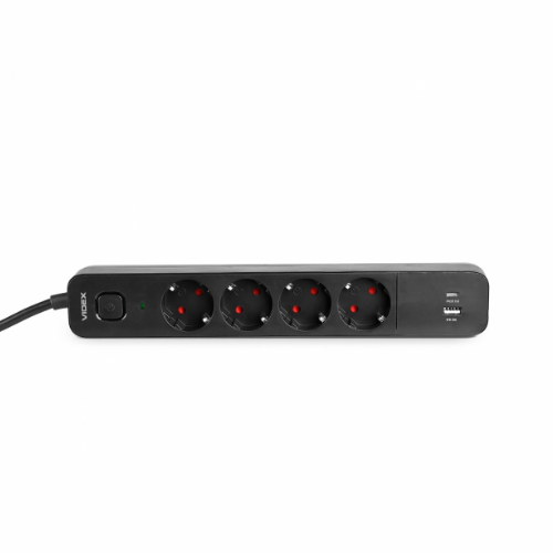Мережевий подовжувач із заземленням 4 розетки/1USB-A/1Type-C 3м з кнопкою чорний VF-PD43G1QC1PD-B Oncord Videx | Зображення 4