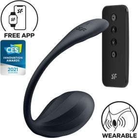 Смарт-виброяйцо Satisfyer Ribbed Petal Connect App Black, управление со смартфона, пульт ДУ sexstyle