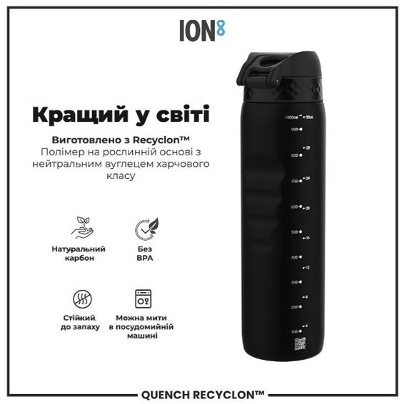 Пляшка для води ION8 1000 мл (ЕКО пляшка) BPA Free Black (I8RF1000BLK) | Зображення 1