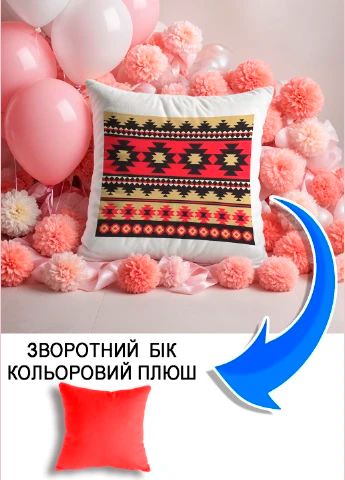 Подушка плюшева Мерч Крафт Дизайн з принтом орнамент 06 червоний плюш квадратна 33х33 см