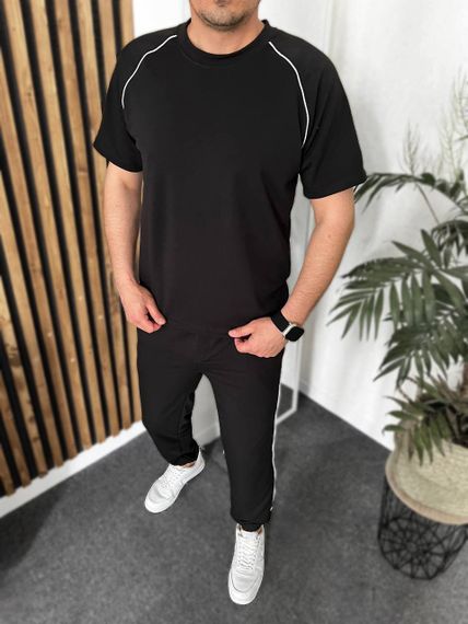 Мужской спортивный костюм с футболкой и штанами VL1016 цвет черный, размер 50/52