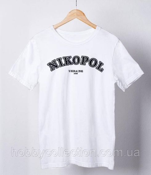 Футболка жіноча із патріотичним принтом "Nikopol Ukraine 1639" біла